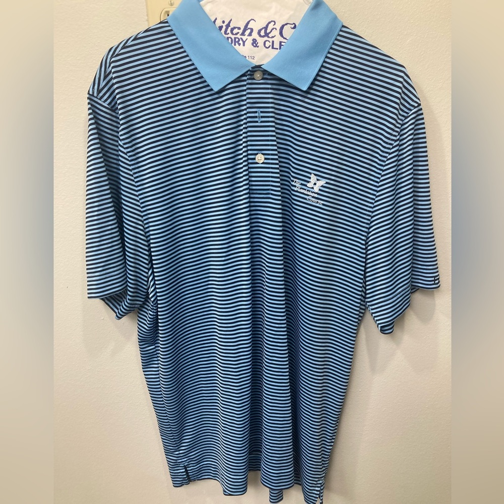 Cutter & Buck golf polo - Kapalua logo - navy/light blue striped - XL